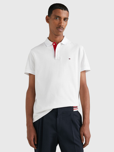 Polo  Placket Regular Fit Hombre Tommy Hilfiger Blanco