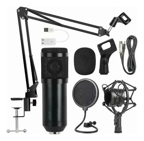 Conjunto Microfono Condensador Usb Youtuber Tarjeta Negro Bm