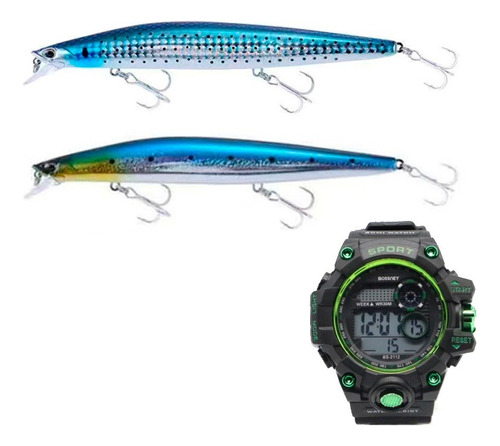 Pack 2 Señuelo Pesca Deportiv 26gr, 150mm + 1 Reloj Tactico