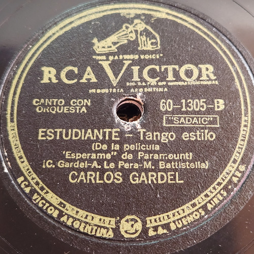 Pasta Carlos Gardel Solo Con Orquesta Rca Victor C566