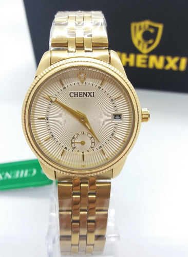 Relógio Dourado Feminino Original Chenxi Calendário Dias