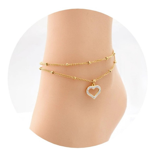 Pulsera De Tobillo Corazón, Multicapa Acero Inoxidable