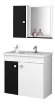 Comprar Móveis para banheiro Móveis Bechara  Munique de 56cm de largura, 54cm de altura e 29.6cm de profundidade, com pia colorida branco e móveis brancou002Fpreto-fosco com um furo para torneiras