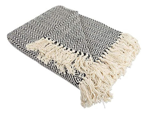 Dii Chevron Throw Collection Algodón Tejido A Mano, 50x60, N