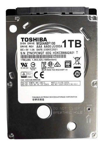 Imagen 1 de 5 de Disco Duro Toshiba 2.5 1tb Laptop Ps3 Ps4 Nuevo Inc Iva