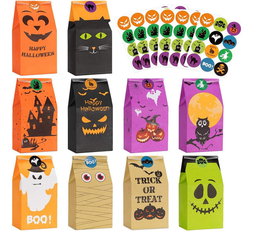 Set De 80 Bolsas De Halloween Y 84 Calcomanias (10 Diseños)