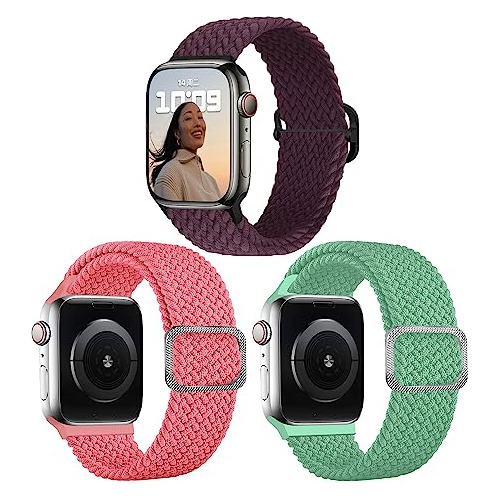 3 Pack Braided Stretchy Strap Compatible Con Apple Watch Ban