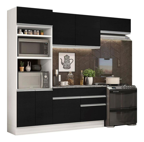 Armário Cozinha Completa 270cm Branco/preto Glamy Madesa 14