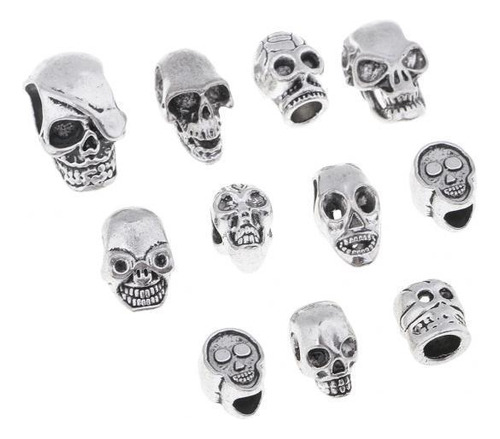 6 X 11 Piezas De Plata Cráneo De Halloween Orificio Grande