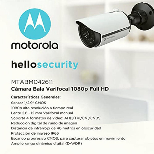 Cámara Motorola Analógica Bala 2mp Lente Varifocal Manual