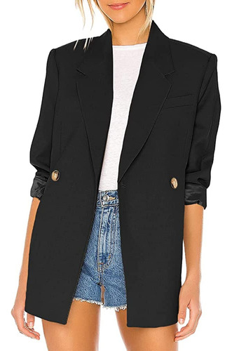 Saco Blazer Mujer Cuello Solapa Casuales Color Sólido