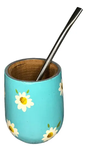 comprar Mate De Madera Algarrobo Pintado Mano Con Bombilla Acero 