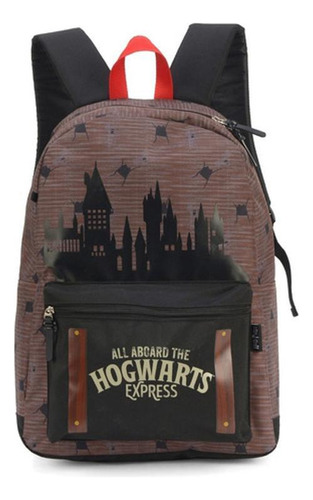 Mochila Escolar Bolsa Feminina Unissex Harry Potter Hogwarts Cor Marrom Desenho do tecido HOGWARTS EXPRESS