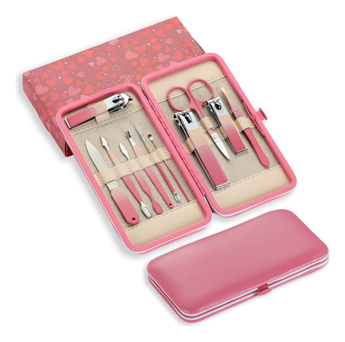 Juego De Manicura Para Mujer, Kit De Cuidado De Unas Rosa Pa