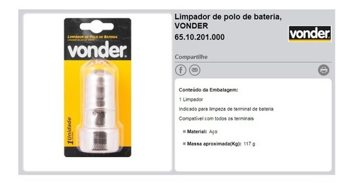 Imagem 3 de 3 de Limpador De Polo De Bateria Carro Moto Vonder Nf