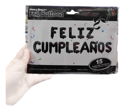 Globos Metalizados Feliz Cumpleaños Multic-plata-dorado Negro Letras