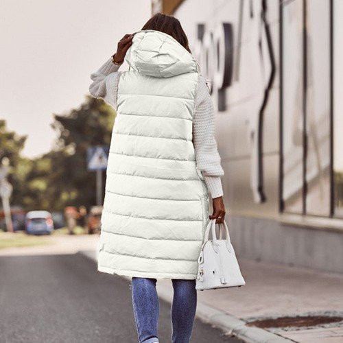 Chaleco Largo Con Capucha Y Acolchado Térmico Para Mujer