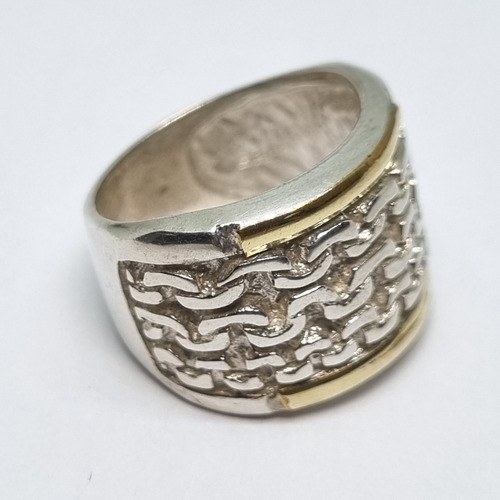 Imagen 2 de 7 de Anillo Plata Y Oro Ancho