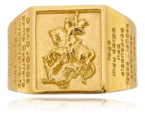 Anel São Jorge Com Oração De Guerra Ouro Amarelo 18 Kl