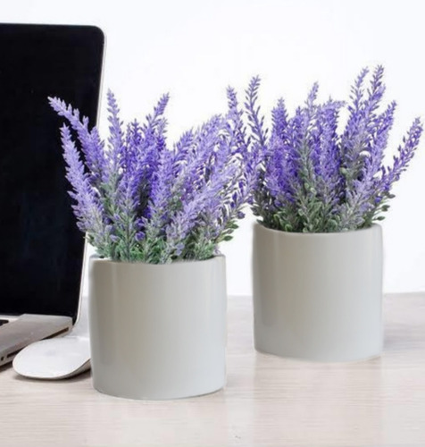 Set De 2 Macetas Con Flor De Lavanda Artificial 