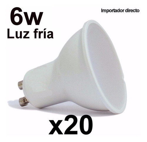 Pack X20 Lampara Led Dicroica 6w Luz Fría 540 Lumens