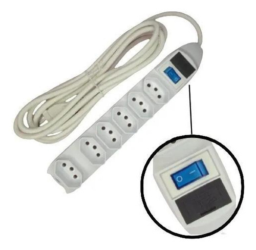 Extensão Elétrica 6 Entradas 5m 127/220V Interruptor Fusível