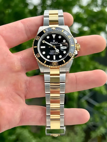 Relógio Rolex Oyster Perpetual Submariner Date Misto Preto Cor Da Correia Prateado/dourado