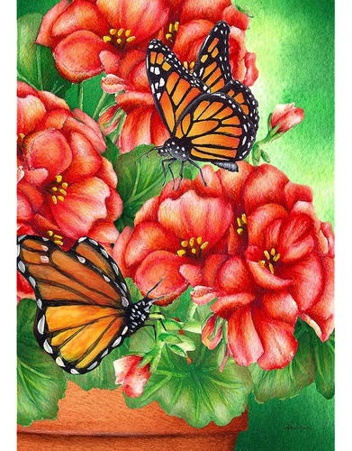 Toland Home Garden 1012327 Geranios Y Mariposas Bandera De M