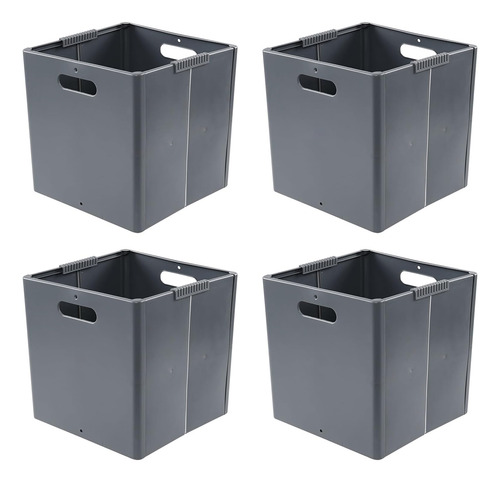Cubos De Almacenamiento Plegables De Plástico Gris 28 Cm 4 P