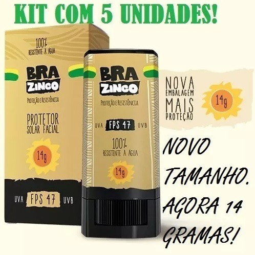 Kit 5un Protetor Solar Brazinco Bastão- Revenda Oficial**14g