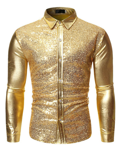 U Tercera Camisa De Hombre Solapa De Otoño Cool Sequins