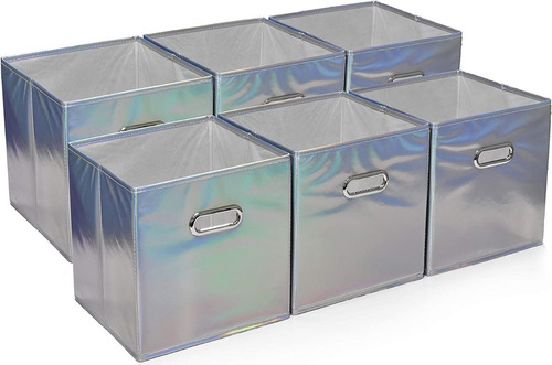 6 Organizadores Cubo Tela Almacenamiento Cajon Closet Plata 