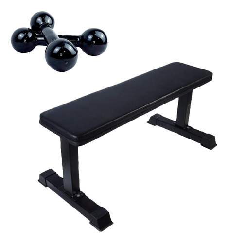 Kit Banco De Academia Reto + Halter Emborrachado 5 Kg
