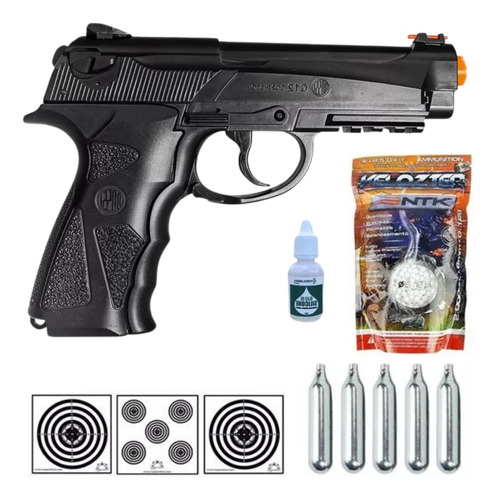 Pistola C12 Co2 Airsoft Pressão Wingun + Kit Bbs