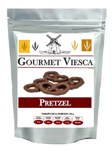 500 Gr Pretzel Cubierta De Chocolate Amargo Y Chile Morita