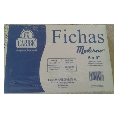 Fichas Caribe De Cartulina 6*9 Tamaño 152*22mm 100 Unidades 