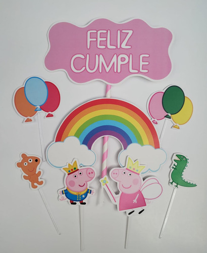 Adorno Torta Topper Cake Feliz Cumple Oferta En Stock Rosa Peppa Pig, George Pig