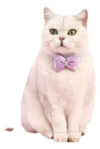 Collar Para Gato De Moño Con Perlitas. Elegi Color. Violeta U