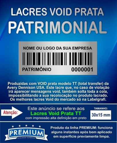 Lacre Void Prata Premium Personaliza 30x15mm 100un P/b