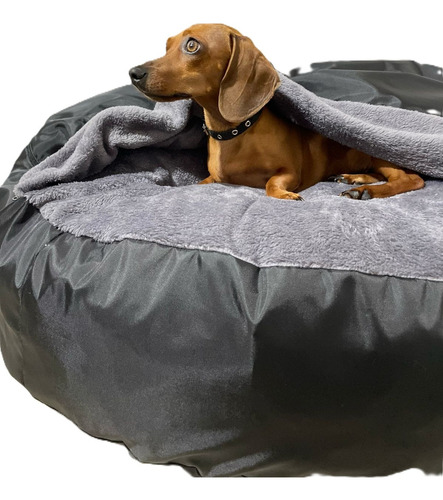 Cucha Cama Grande Con Manta Dodopets 100cm Gris Redonda
