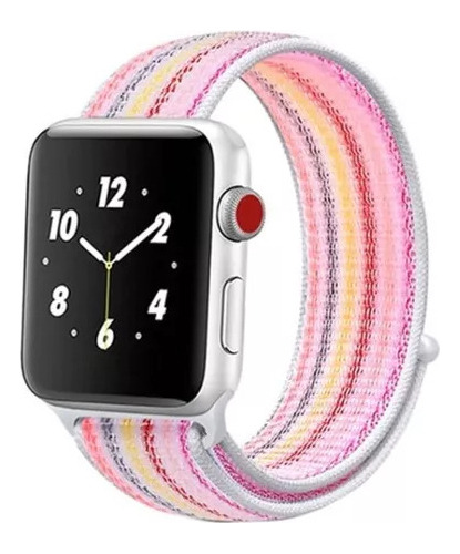 Malla Para Apple Watch Se 1 2 3 4 5 6 44 / 42 Mm Velcro Loop Ancho 255 Mm Color Pink Stripes