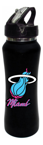 Termo Pitillo Miami Heat Botilito Aluminio Negro 650ml