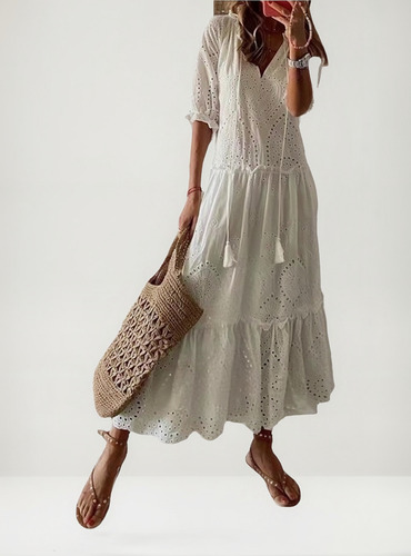 A Vestido Casual Bohemio Con Estampado Recortado For Mujer