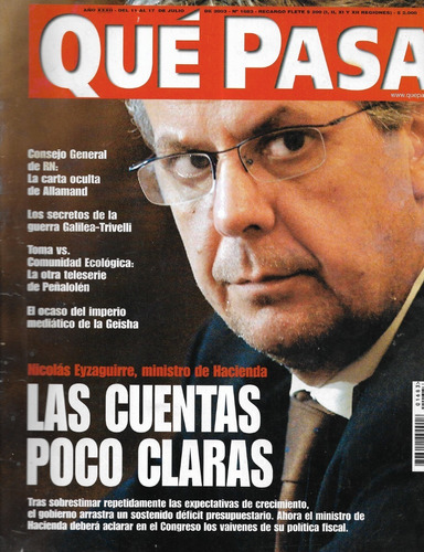Revista Qué Pasa 17 Julio 2003 / N 1683 / Nicolás Eyzáguirre