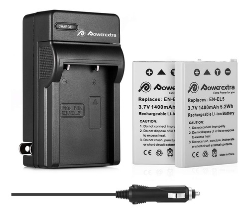 Powerextra Paquete De 2 Baterías De Repuesto En-el5 Y Carg.