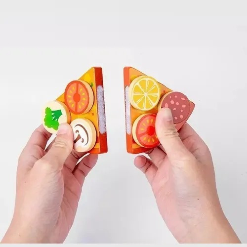 Imagen 2 de 9 de Comida De Juguete Frutas Madera Verduras Infantil + Pizza