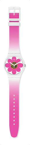 Reloj Swatch Flower Hour De Silicona Rosa Para Mujer Color de la malla Fucsia Color del bisel Blanco Color del fondo Fucsia