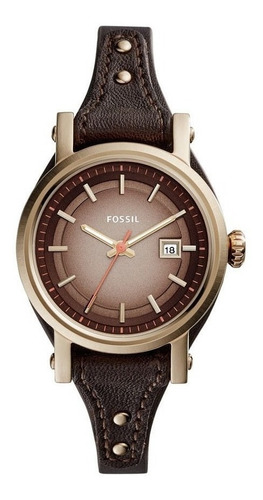 Reloj Fossil Mujer Cuero Marron Rose Calendario Moda Es3910