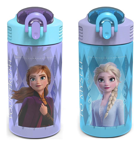 Zak Designs Disney Frozen 2 Kids Water Bottle Set With Re...