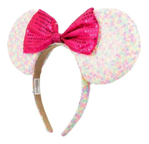 Tiara Laço Pink Orelhas Minnie Mouse Lantejoulas Colorida Cor Rosa